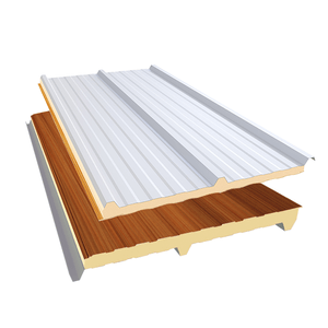Isotelha Trapezoidal Térmica Sanduíche Branco Neve com Forro Amadeirado Escura– núcleo em PIR 30 mm