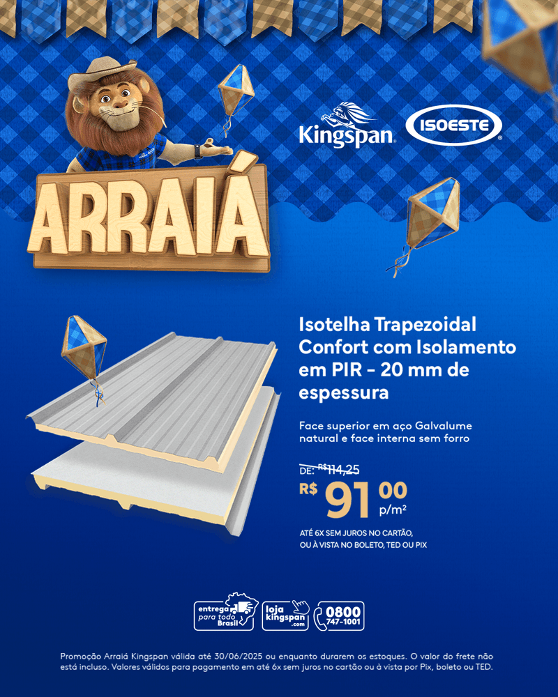 01 Isotelha Trapezoidal Confort com Isolamento em PIR - 20MM de Espessura - galva-filme