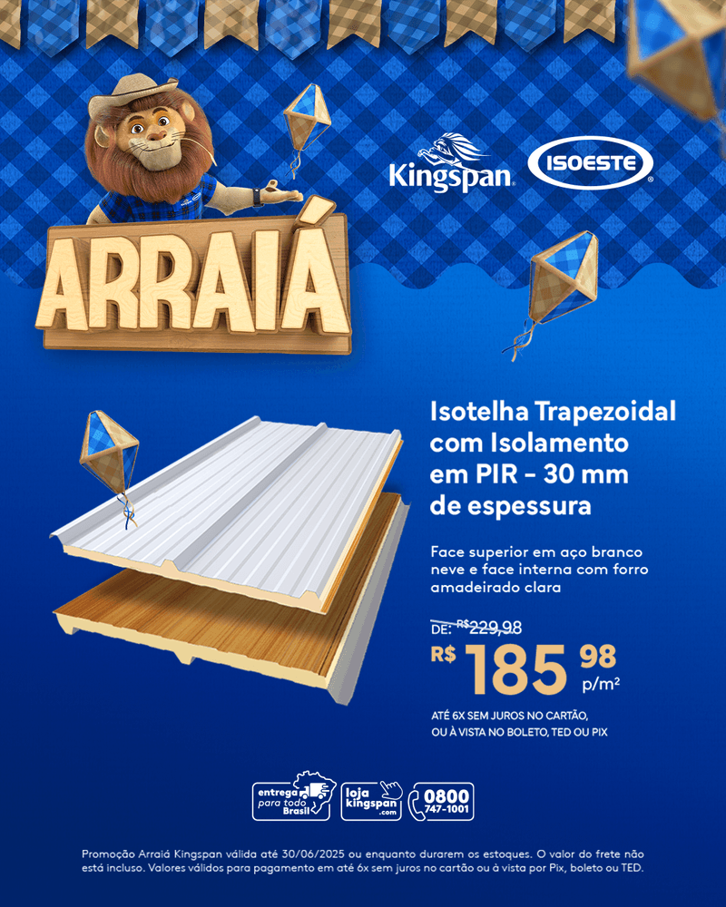 06 Isotelha Sanduiche Trapezoidal com Isolamento em PIR - 30MM de Espessura - 9003- amadeirado clara