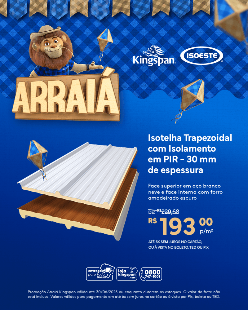 07 Isotelha Sanduiche Trapezoidal com Isolamento em PIR - 30MM de Espessura - 9003 - amadeirado escuro
