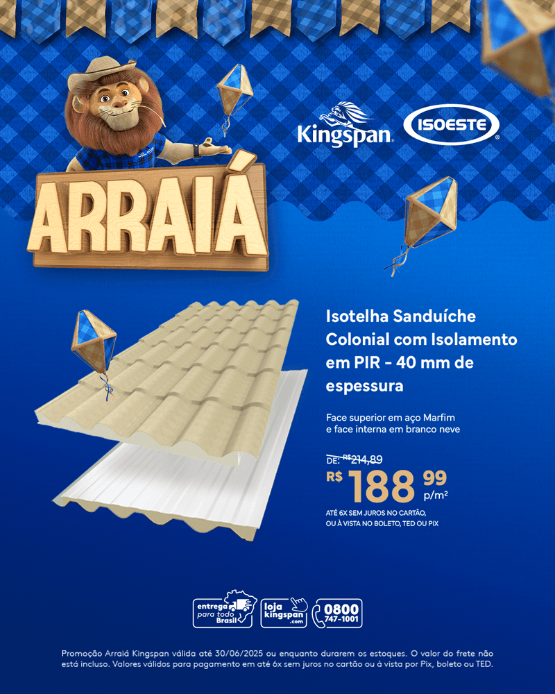 10 Isotelha Sanduiche Colonial com Isolamento em PIR - 40MM de Espessura - Marfim -9003