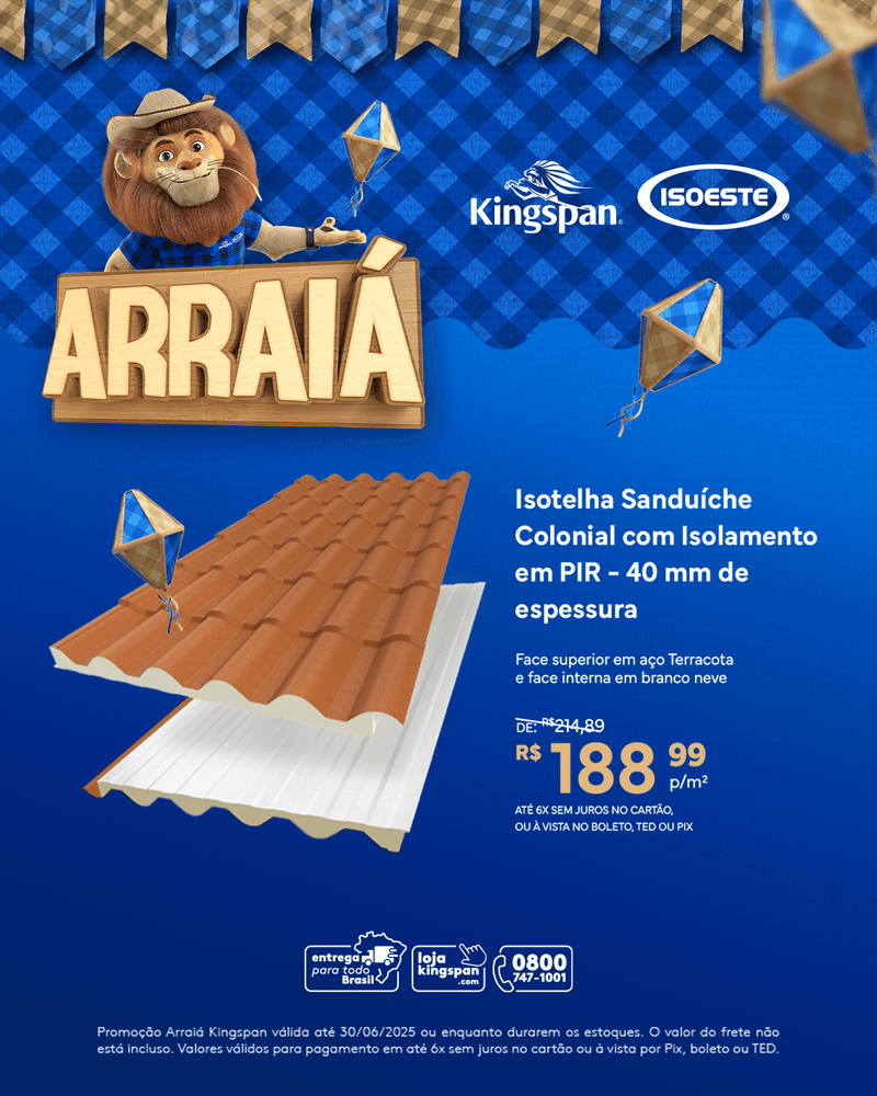 11 Isotelha Sanduiche Colonial com Isolamento em PIR - 40MM de Espessura- Terracota -9003